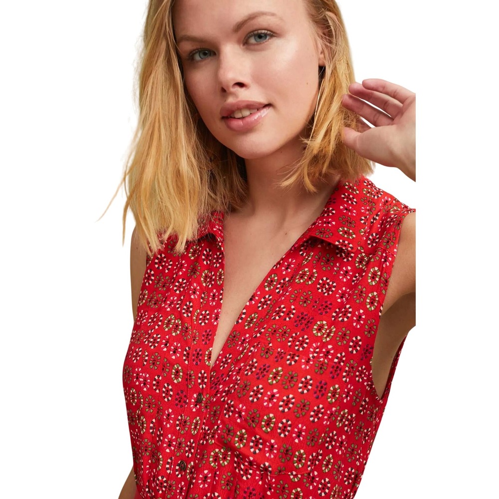 Maeve by Anthropologie Daisy Sleeveless Belted Shirt Dress Red Size 10 - Picture 9 of 9